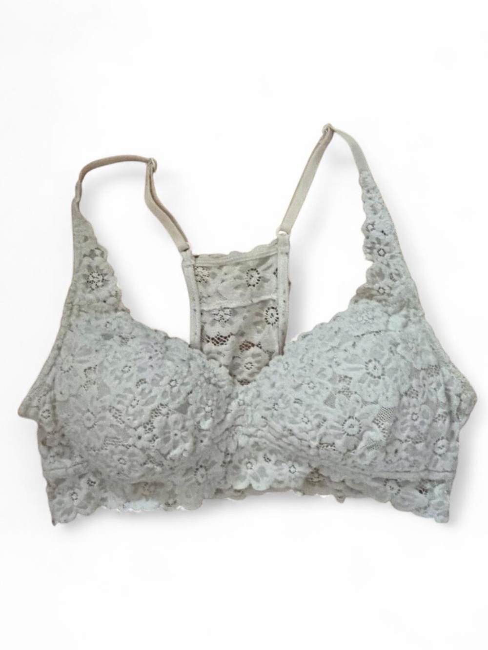 Aerie white lace bralette with floral embroidery, size S
